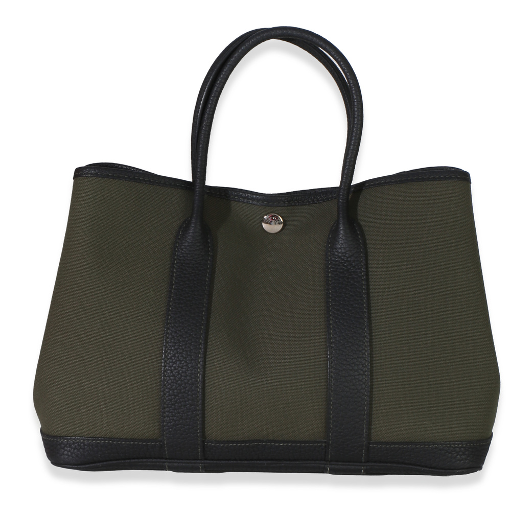 Hermès Vert De Gris Toile Negonda Garden Party 30 PHW
